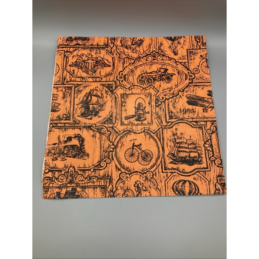 Vintage 1 Sheet 20"x30" Modes Of Transportation Gift Wrap Orange Black - Picture 1 of 9